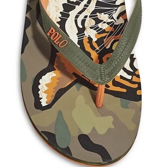 Polo Ralph Lauren Whitlebury II Tiger Camo Print Flip Flop Sandals Men’s Sz 9 - Picture 3 of 4